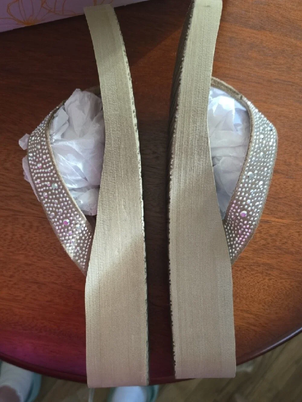 2 Pair-Yellow Box Gold Beaded Thong Sandals with Pink Accents - Picture 7 of 10